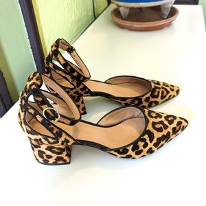 Franco Sarto Genuine Calf Hair Leopard Cheetah Print Block Heels w Ankle Strap